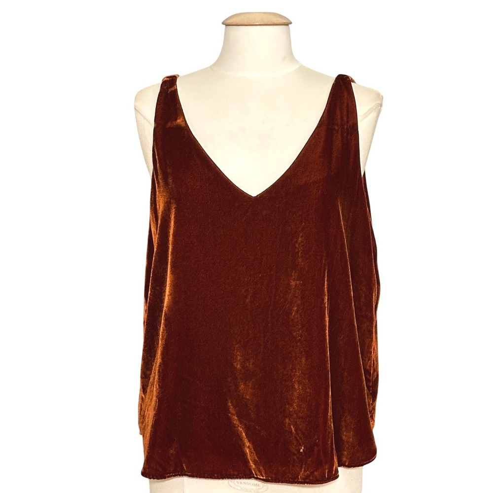 LOFT Women Top L Rust Orange Velvet Tank Minimalist Boho Chic Party Holiday Luxe